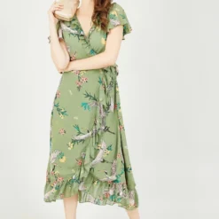Yumi Green Frill Crane Wrap Midi Dress -Cheap My Dreamy Dress Store green frill crane wrap midi dress p10470 111105 image