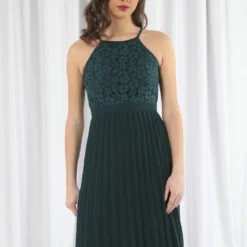 Green Halter Neck Pleated Lace Dress -Cheap My Dreamy Dress Store green halter neck pleated lace dress p19613 146903 image