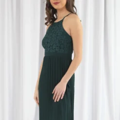 Green Halter Neck Pleated Lace Dress -Cheap My Dreamy Dress Store green halter neck pleated lace dress p19613 146905 image