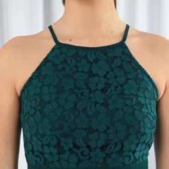 Green Halter Neck Pleated Lace Dress -Cheap My Dreamy Dress Store green halter neck pleated lace dress p19613 146908 image