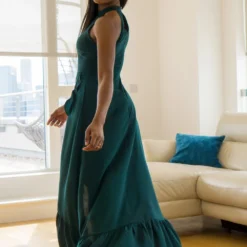 Green Halter Neck Wrap Front Frill Maxi Dress -Cheap My Dreamy Dress Store green halter neck wrap front frill maxi dress p19836 147860 image