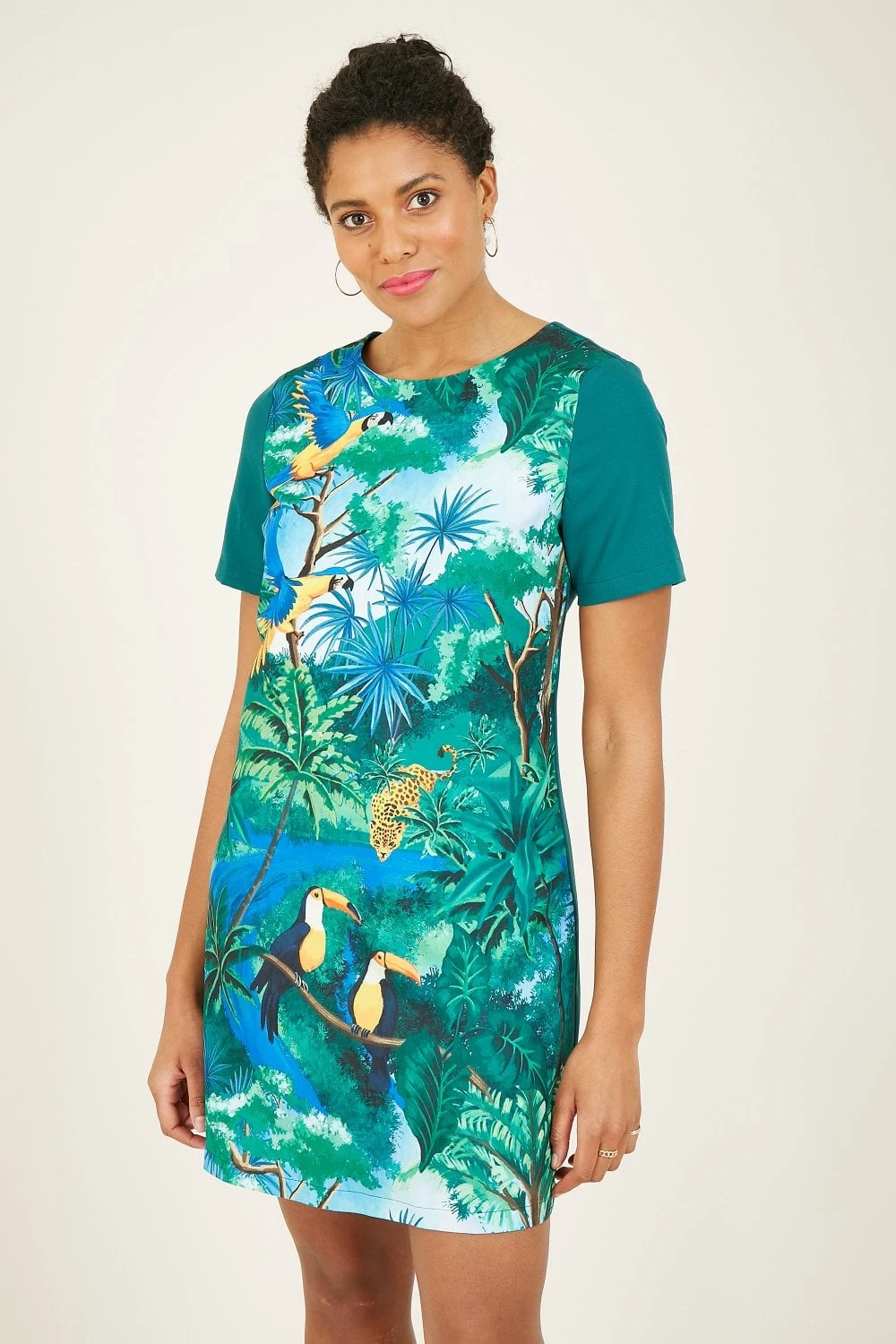 Yumi Green Jungle Parrot Tunic Dress 1 Yumi Green Jungle Parrot Tunic Dress