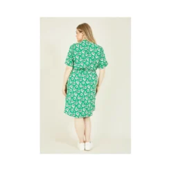Green Plus Size Floral Tie Shirt Dress -Cheap My Dreamy Dress Store green plus size floral tie shirt dress p7456 67128 image