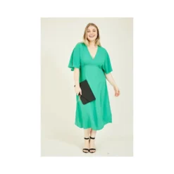 Green Plus Size Kimono Sleeve Midi Dress