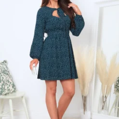 Green Polka Dot Cut Out Front Tie Dress -Cheap My Dreamy Dress Store green polka dot cut out front tie dress p19841 161466 image