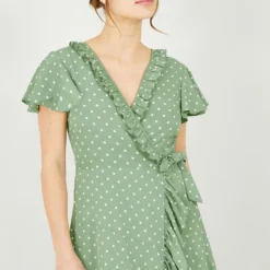 Yumi Green Polkadot Frill Wrap Dress -Cheap My Dreamy Dress Store green polkadot frill wrap dress p10534 111248 image