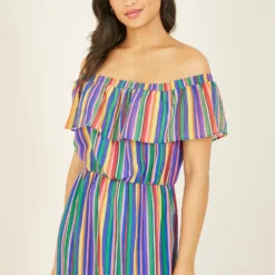 Yumi Green Rainbow Stripe Bardot Maxi Dress 7 Yumi Green Rainbow Stripe Bardot Maxi Dress -Cheap My Dreamy Dress Store green rainbow stripe bardot maxi dress p8025 113965 image