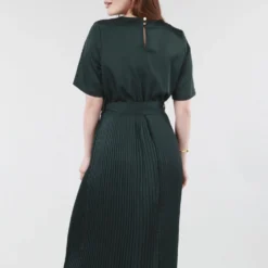 Green Satin Wrap Front Pleated Midi Dress -Cheap My Dreamy Dress Store green satin wrap front pleated midi dress p19829 147817 image
