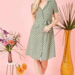 Yumi Green Spot Retro Shirt Dress -Cheap My Dreamy Dress Store green spot retro shirt dress p10220 110540 image