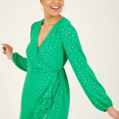 Yumi Green Spotted Frill Long Sleeve Wrap Dress 8 Yumi Green Spotted Frill Long Sleeve Wrap Dress -Cheap My Dreamy Dress Store green spotted frill long sleeve wrap dress p7726 114053 image