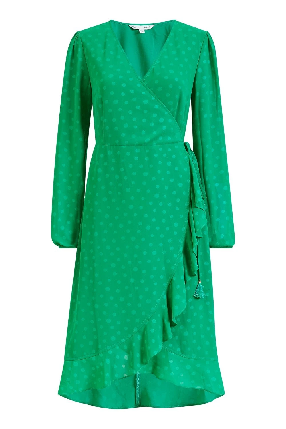 Yumi Green Spotted Frill Long Sleeve Wrap Dress 5 Yumi Green Spotted Frill Long Sleeve Wrap Dress - Image 5