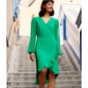 Yumi Green Spotted Frill Long Sleeve Wrap Dress