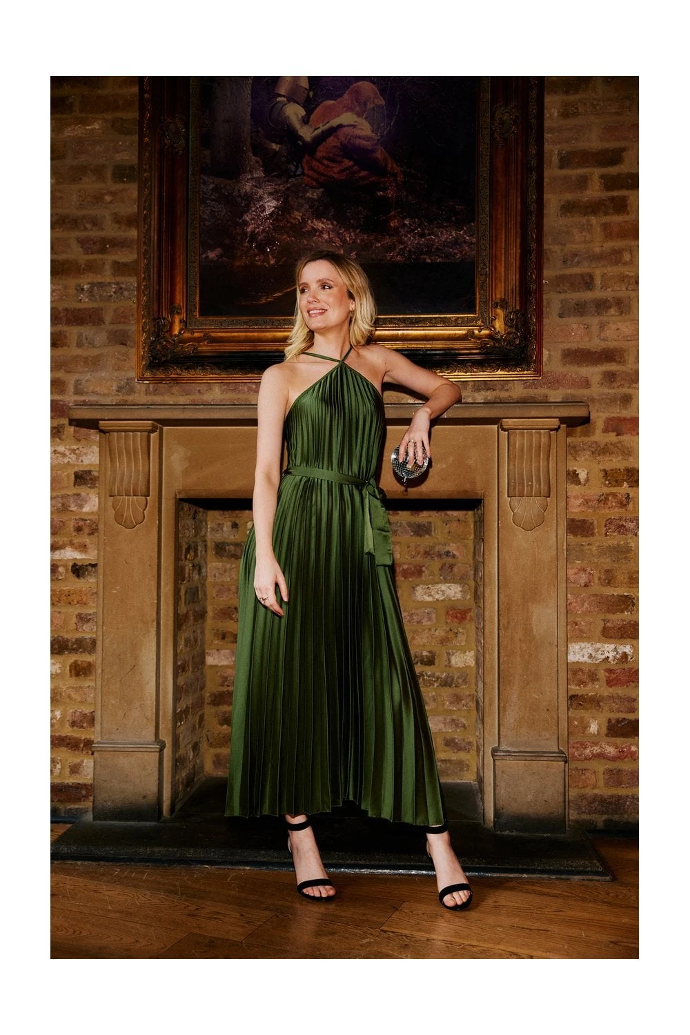 Yumi Green V Strap Satin Pleated Midi Dress 7 Yumi Green V Strap Satin Pleated Midi Dress - Image 7