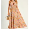 Halter Neck Tie Back Maxi Dress