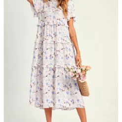 Hem Frill Detail Tie Back Smock Boho Dress -Cheap My Dreamy Dress Store hem frill detail tie back smock boho dress p14188 122052 image