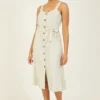 Yumi Ivory Button Up Linen Midi Dress