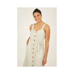 Yumi Ivory Button Up Linen Midi Dress -Cheap My Dreamy Dress Store ivory button up linen midi dress p8299 70527 image