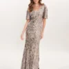 Jeselle Long V-Neck A-Line Sequin Dress
