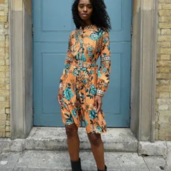 Jianna Orange Floral Midi Dress
