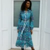 Jolene Blue Print Shirt Midi Dress
