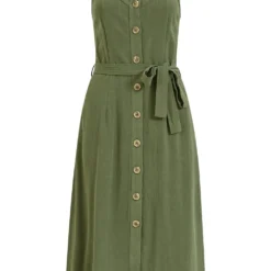 Yumi Khaki Button Up Linen Midi Dress -Cheap My Dreamy Dress Store khaki button up linen midi dress p8300 114656 image