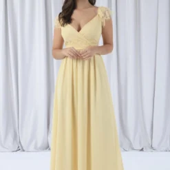 Lemon Yellow Wrap Front Lace Maxi Dress