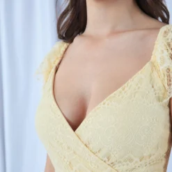 Lemon Yellow Wrap Front Lace Maxi Dress -Cheap My Dreamy Dress Store lemon yellow wrap front lace maxi dress p19611 146894 image