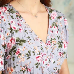 Lilac Floral Print Short Sleeve Wrap Dress -Cheap My Dreamy Dress Store lilac floral print short sleeve wrap dress p19817 147778 image