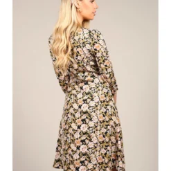 Long Sleeve Floral Print Wrap Dress In Black -Cheap My Dreamy Dress Store long sleeve floral print wrap dress in black p9219 96388 image