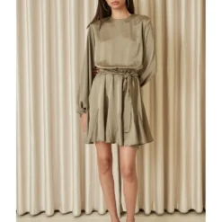 Long Sleeve Pleated Skater Dress Khaki -Cheap My Dreamy Dress Store long sleeve pleated skater dress khaki p10302 100760 image