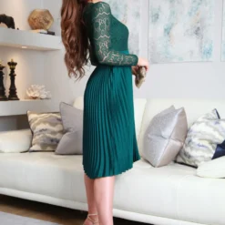 Lux Lace Dress With Pleated Satin Skirt -Cheap My Dreamy Dress Store lux lace dress with pleated satin skirt p19562 146689 image