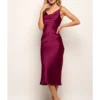 Magenta Cowl Neck Satin Midi Dress
