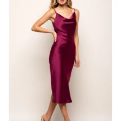 Magenta Cowl Neck Satin Midi Dress -Cheap My Dreamy Dress Store magenta cowl neck satin midi dress p7518 67386 image