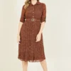 Mela Animal Print Pleated Skirt Dress With Belt