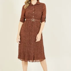 Mela Animal Print Pleated Skirt Dress With Belt