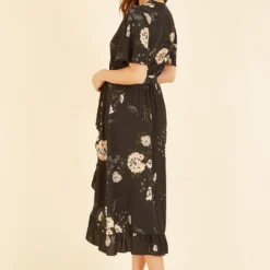 Mela Black Blossom Print Wrap Frill Midi Dress -Cheap My Dreamy Dress Store mela black blossom print wrap frill midi dress p15312 127749 image