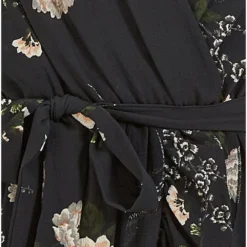Mela Black Blossom Print Wrap Frill Midi Dress -Cheap My Dreamy Dress Store mela black blossom print wrap frill midi dress p15312 127753 image