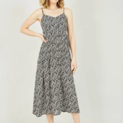 Mela Black Ditsy Print Button Down Midi Dress