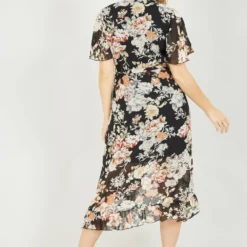 Mela Black Floral High Low Wrap Dress -Cheap My Dreamy Dress Store mela black floral high low wrap dress p36 110784 image