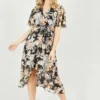 Mela Black Floral High Low Wrap Dress