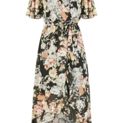 Mela Black Floral High Low Wrap Dress -Cheap My Dreamy Dress Store mela black floral high low wrap dress p36 110832 image