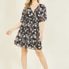 Mela Black Floral Print Wrap Dress