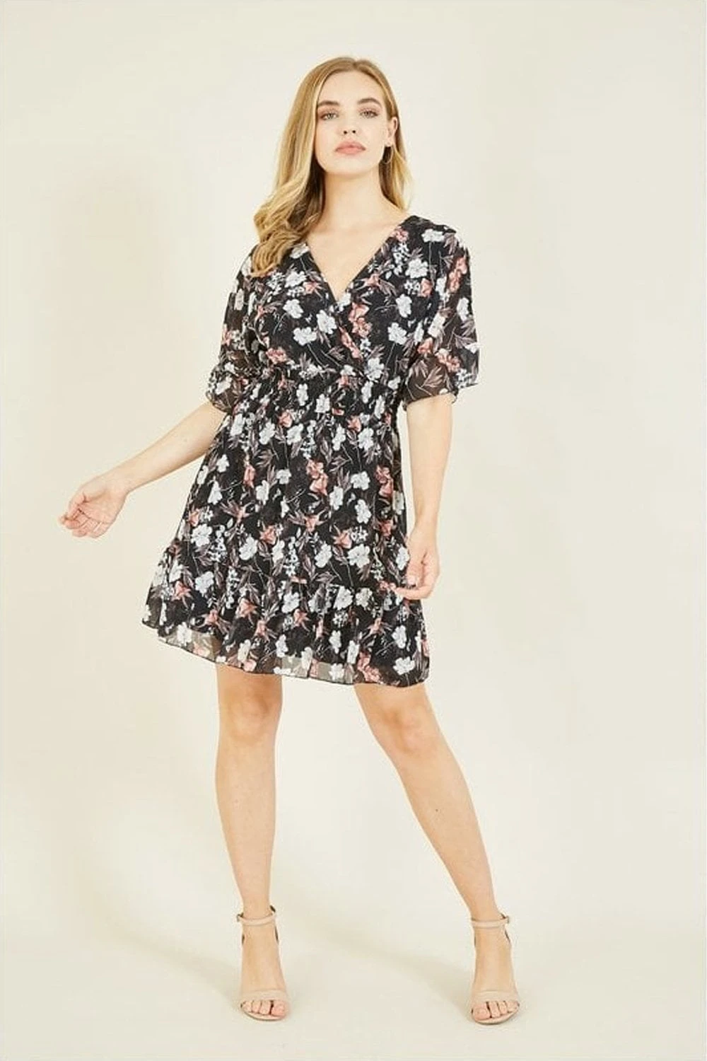 Mela Black Floral Print Wrap Dress 1 Mela Black Floral Print Wrap Dress
