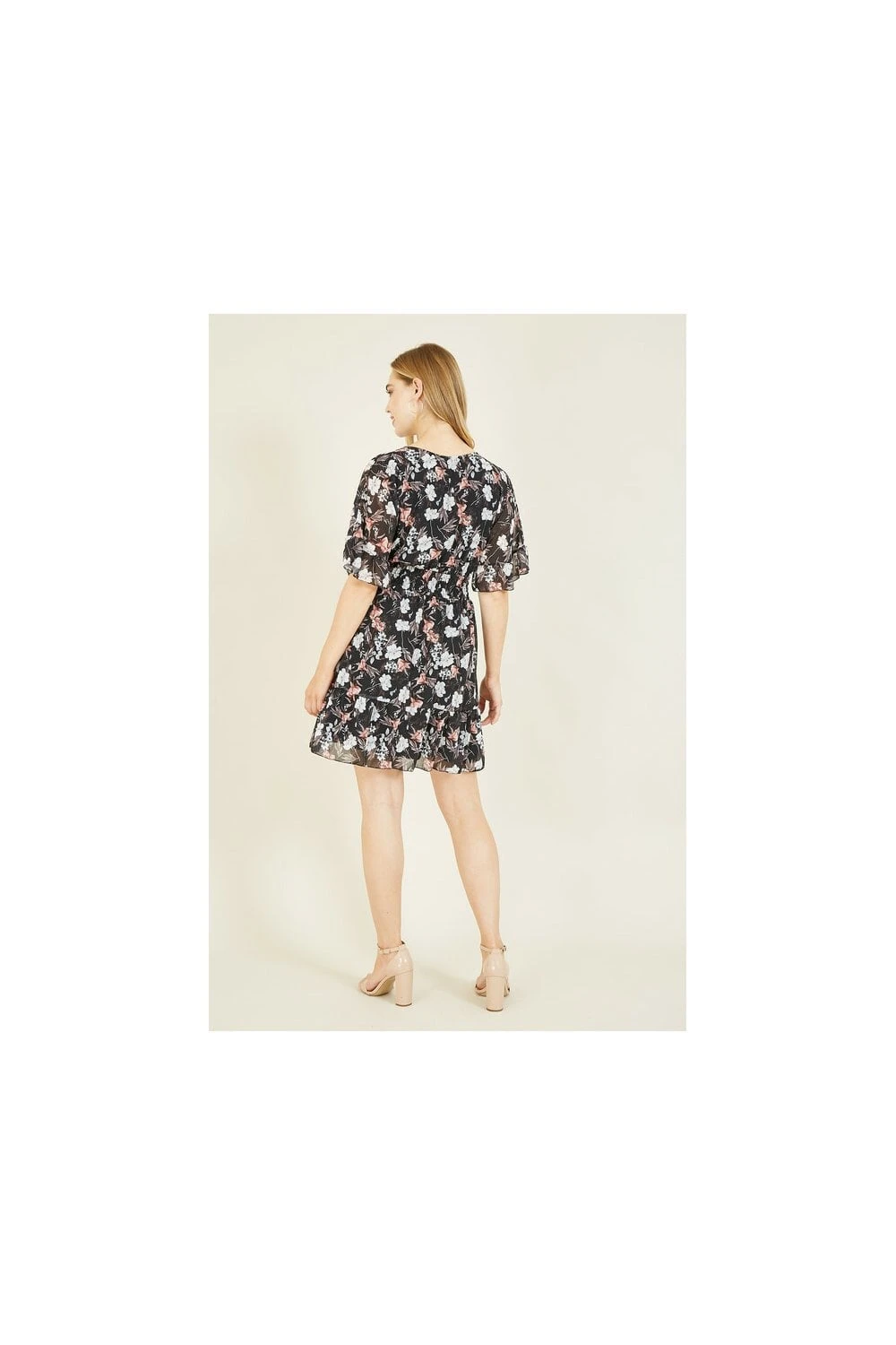Mela Black Floral Print Wrap Dress 2 Mela Black Floral Print Wrap Dress - Image 2