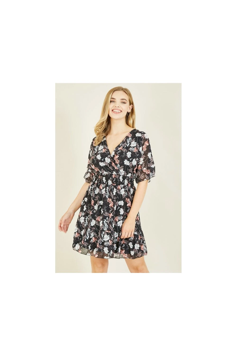 Mela Black Floral Print Wrap Dress 4 Mela Black Floral Print Wrap Dress - Image 4