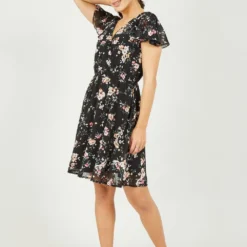 Mela Black Floral Skater Dress
