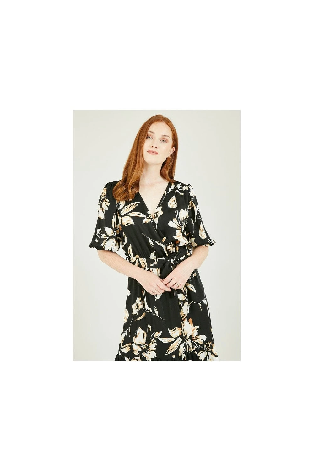 Mela Black Floral Wrap Midi Dress 2 Mela Black Floral Wrap Midi Dress - Image 2