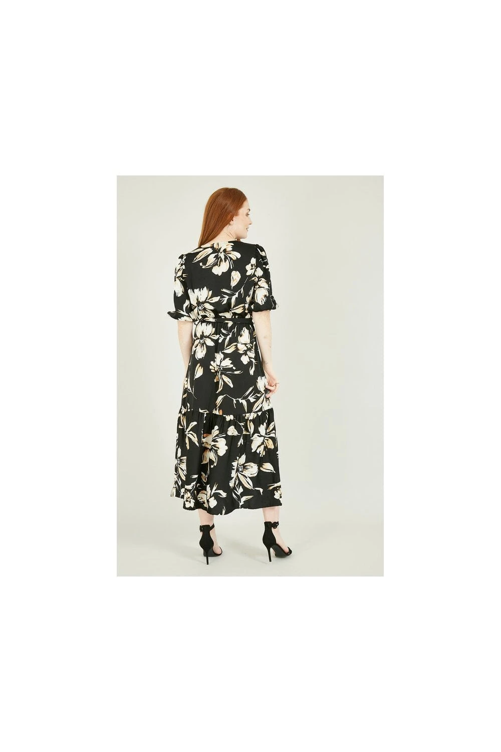 Mela Black Floral Wrap Midi Dress 3 Mela Black Floral Wrap Midi Dress - Image 3