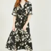 Mela Black Floral Wrap Midi Dress