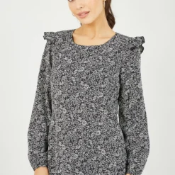 Mela Black Paisley Printed Skater Dress With Frill Shoulders -Cheap My Dreamy Dress Store mela black paisley printed skater dress with frill shoulders p10390 111801 image